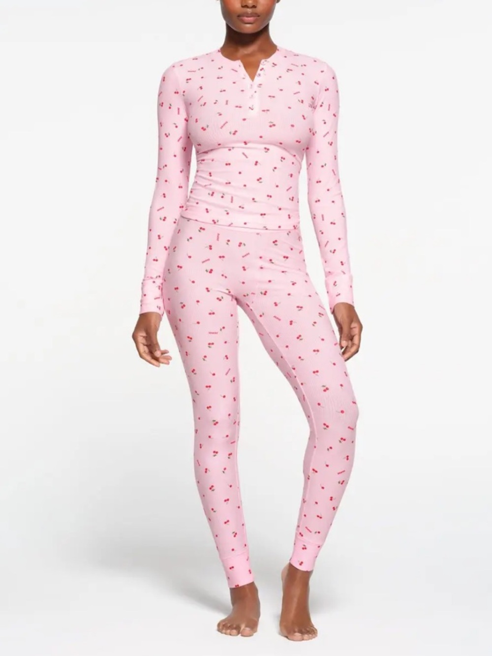 SKIMS SOFT LOUNGE LONG SLEEVE HENLEY + LEGGING CHERRY BLOSSOM PRINT XS/SMALL